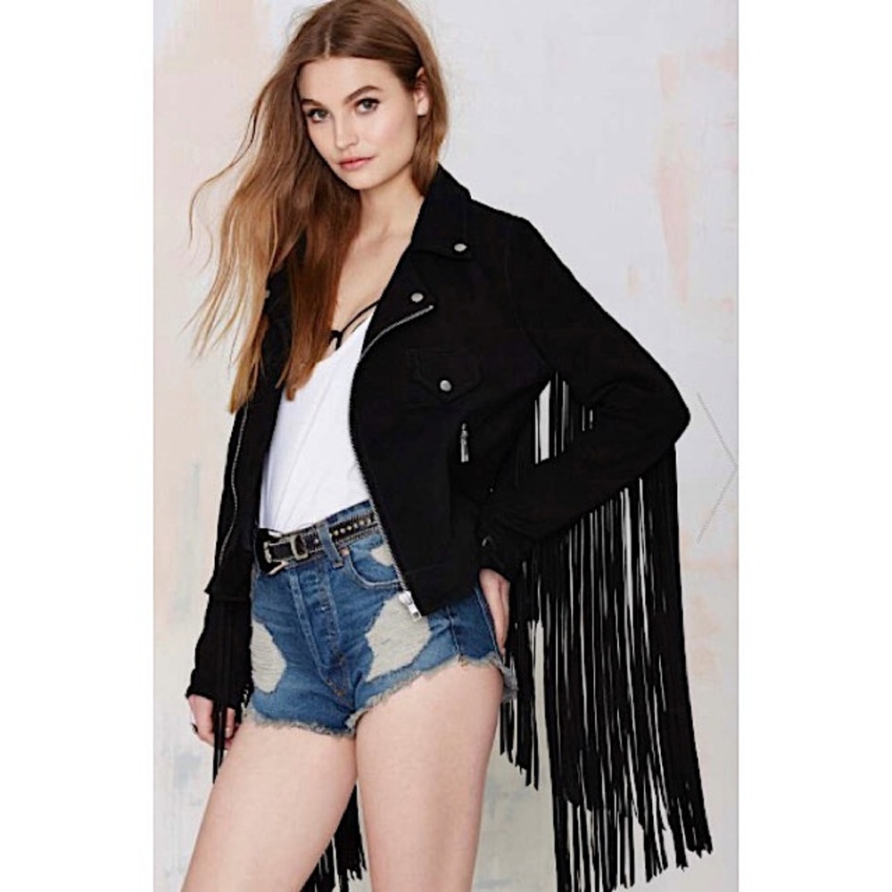 Nasty Gal Black Suede Fringe Jacket🕶